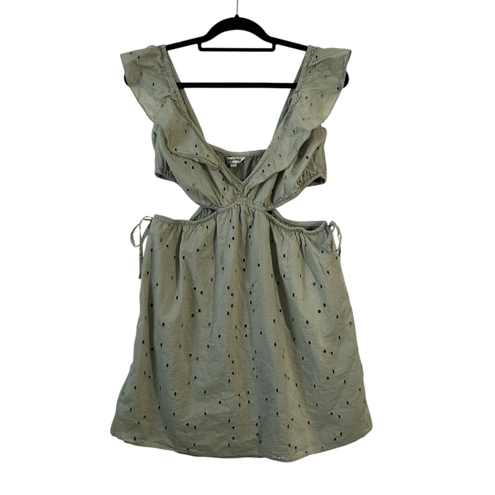 Speechless Sage Green Eyelet Cutout Ruffle Mini Dress Boho Summer Festival NWT - Picture 2 of 10
